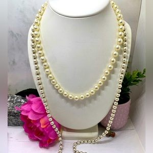 2 set bundle faux pearl hand knotted costume necklaces large 
Excelle
